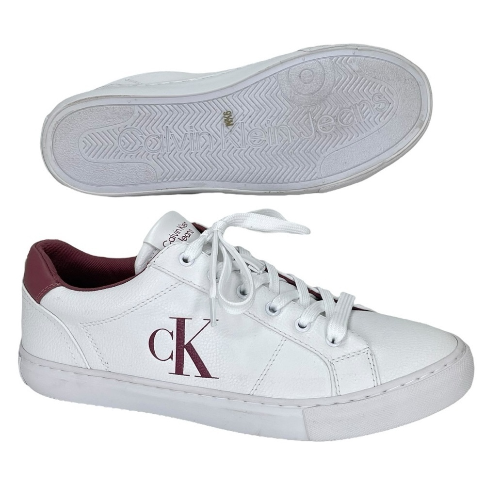 Calvin Klein Jeans Celbi White Faux Leather Womens Sneakers Size 9.5M - Picture 9 of 12